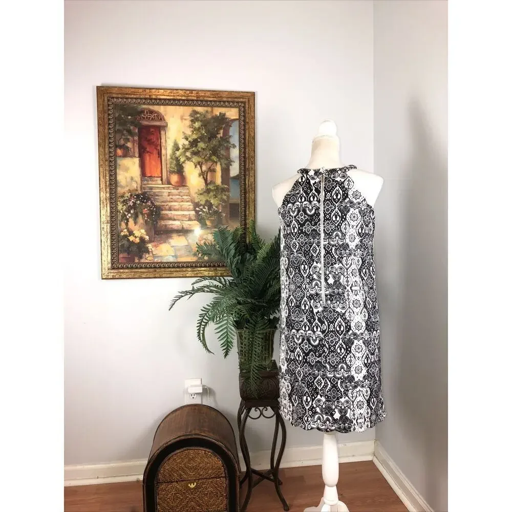 GB Girls Tank Dress Girls Size XL Floral Black And White Sleeveless Below Knee